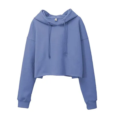 Women Fleece-Lined Pullover Crop Hoodie Street Fashion Autumn Winter