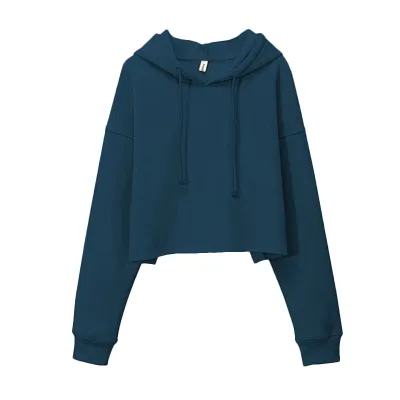 Women Fleece-Lined Pullover Crop Hoodie Street Fashion Autumn Winter