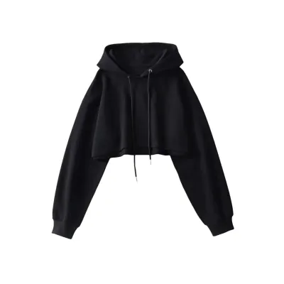 Vintage Drawstring Pullover Long-Sleeved Women Street Style Edgy Crop Hoodie