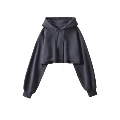Vintage Drawstring Pullover Long-Sleeved Women Street Style Edgy Crop Hoodie