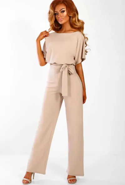 Women Fashion Solid Color Short Sleeve Jumpsuit