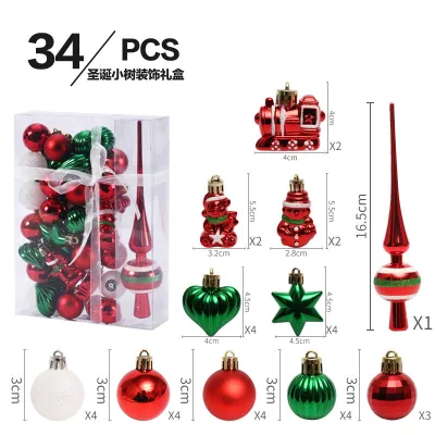 34 Pcs Painted Mini Christmas Tree Pendant Set - Modern Art Plastic Christmas Decorations for Party
