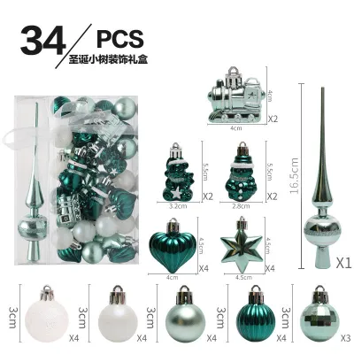 34 Pcs Painted Mini Christmas Tree Pendant Set - Modern Art Plastic Christmas Decorations for Party