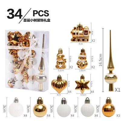 34 Pcs Painted Mini Christmas Tree Pendant Set - Modern Art Plastic Christmas Decorations for Party