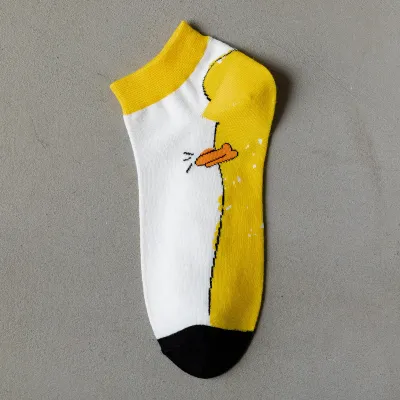 Women Fashion Cartoon Cute Little Yellow Duck Sweat Socks 5pcs/Pack