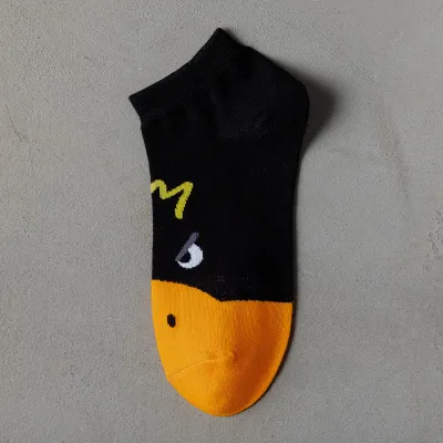 Women Fashion Cartoon Cute Little Yellow Duck Sweat Socks 5pcs/Pack