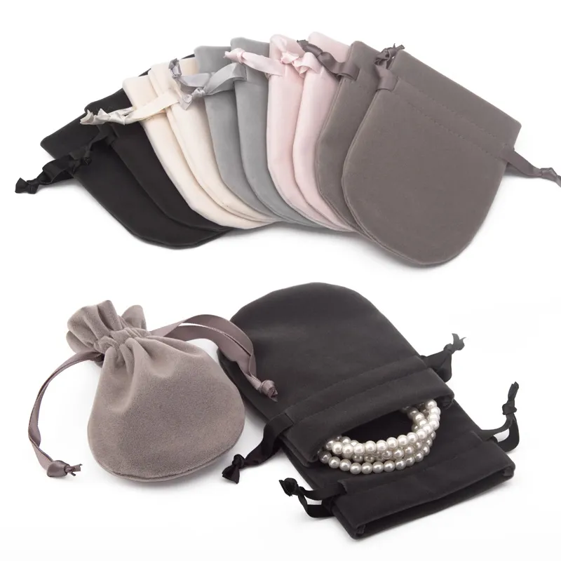 Fashion Solid Color Jewelry Packaging Drawstring Velvet Cloth Bag 7.5*9cm
