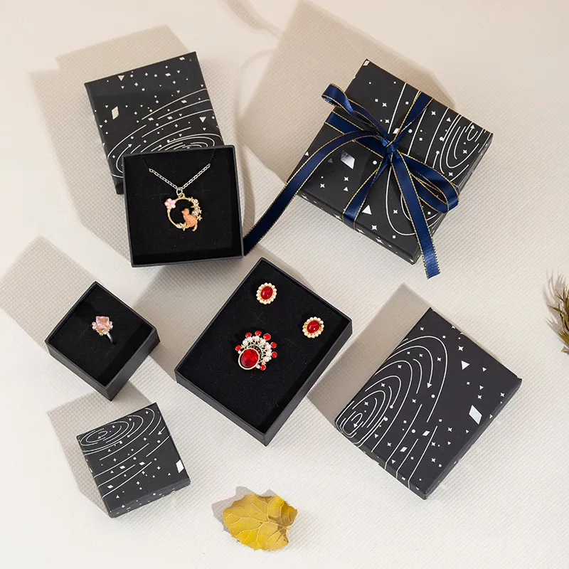 Fashion Star Printing Small Fresh Jewelry Packaging Box Paper Cardboard 5*5*3Cm 9*9*3Cm 7*7*3Cm 7*9*3Cm Blue Gold Ribbon Handbag
