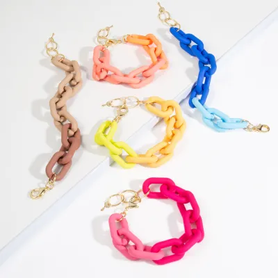 Unisex Hiphop Thick Chain Design Color Blocking Acrylic Choker Necklace