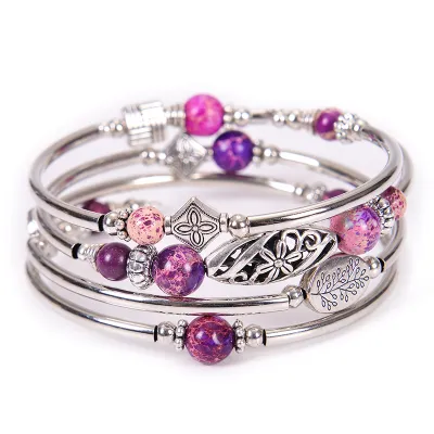 Women Fashion Bohemian Natural Stone Beaded Winding Bracelet