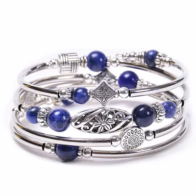 Women Fashion Bohemian Natural Stone Beaded Winding Bracelet