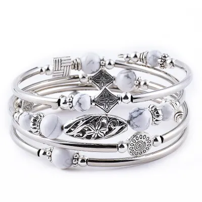 Women Fashion Bohemian Natural Stone Beaded Winding Bracelet
