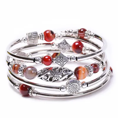 Women Fashion Bohemian Natural Stone Beaded Winding Bracelet