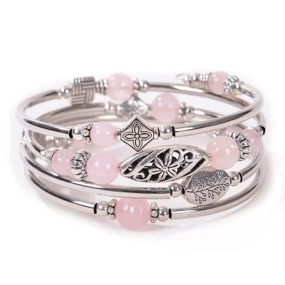Women Fashion Bohemian Natural Stone Beaded Winding Bracelet