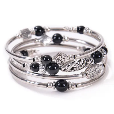 Women Fashion Bohemian Natural Stone Beaded Winding Bracelet