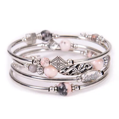 Women Fashion Bohemian Natural Stone Beaded Winding Bracelet