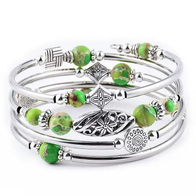 Women Fashion Bohemian Natural Stone Beaded Winding Bracelet