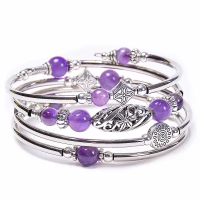 Women Fashion Bohemian Natural Stone Beaded Winding Bracelet