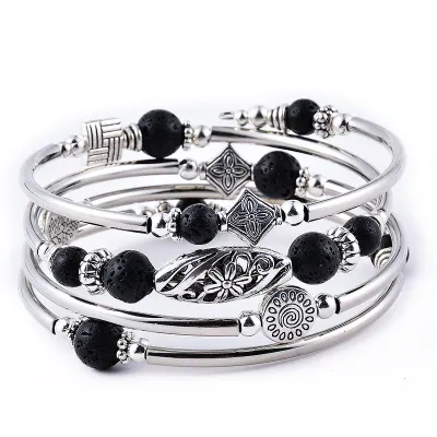 Women Fashion Bohemian Natural Stone Beaded Winding Bracelet