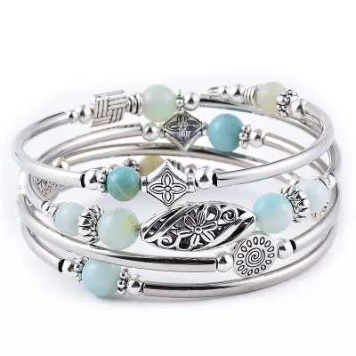 Women Fashion Bohemian Natural Stone Beaded Winding Bracelet