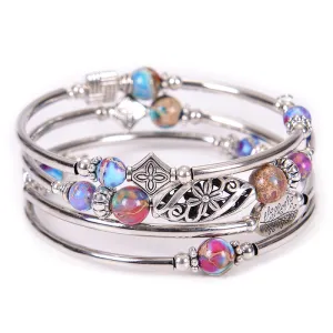 Women Fashion Bohemian Natural Stone Beaded Winding Bracelet