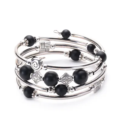 Women Fashion Bohemian Natural Turquoise Bluegrain Copper Winding Bracelet
