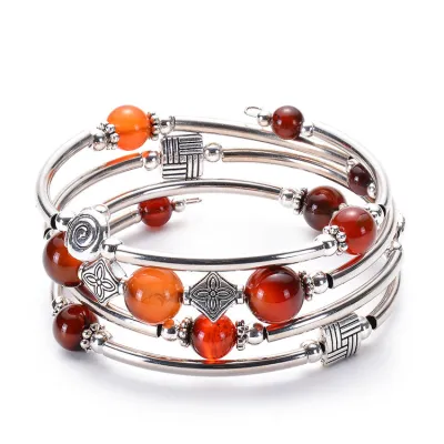 Women Fashion Bohemian Natural Turquoise Bluegrain Copper Winding Bracelet
