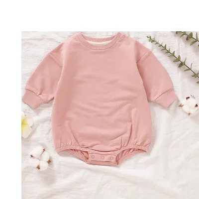 Spring Baby Girl Kids Organic Cotton Sweatshirt Custom Solid Color Bodysuit