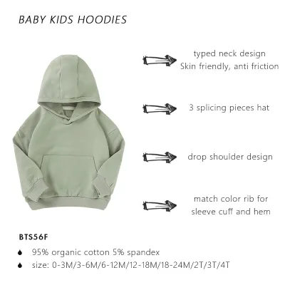 Baby Children Kids Long Sleeve Pocket Solid Color Hoodie Custom
