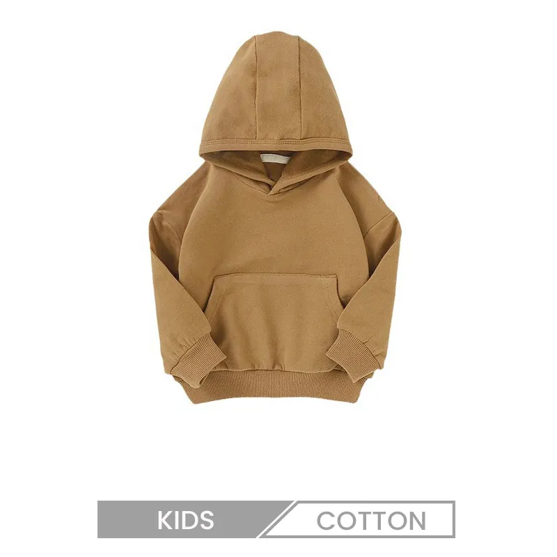 Baby Children Kids Long Sleeve Pocket Solid Color Hoodie Custom