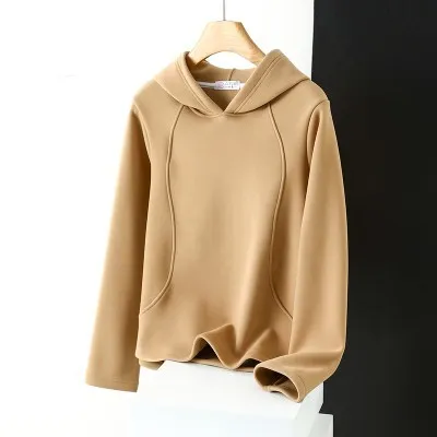Women Winter Double-Sided Velvet Fleece-Lined Hoodie Pullover Casual Loose Fit