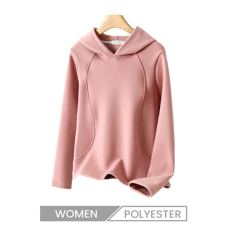 Women Winter Double-Sided Velvet Fleece-Lined Hoodie Pullover Casual Loose Fit
