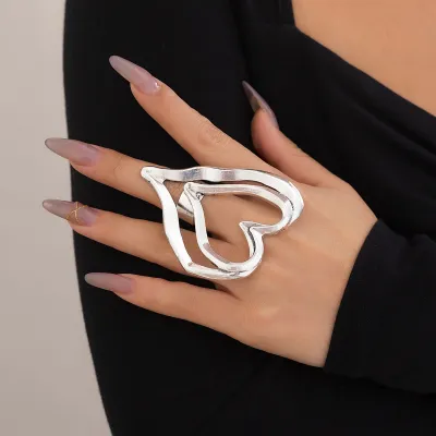 Fashion Exaggerated Alloy Metal Heart Ring