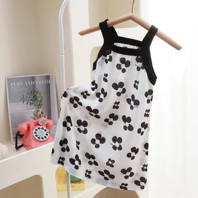 Kids Toddler Girls Casual Cute Cartoon Heart Smiley Print Sleeveless Strap Dress