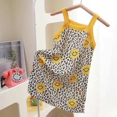 Kids Toddler Girls Casual Cute Cartoon Heart Smiley Print Sleeveless Strap Dress