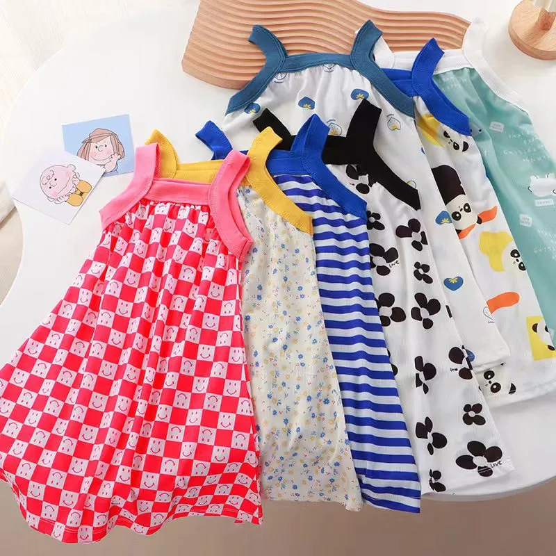Kids Toddler Girls Casual Cute Cartoon Heart Smiley Print Sleeveless Strap Dress