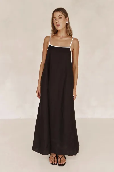 Summer Women Casual Sexy Sling Maxi Dress Solid Color Cotton Linen