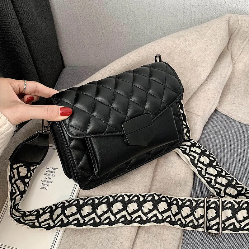 Women Elegant Solid Color Quilted PU Crossbody Bag Small Square