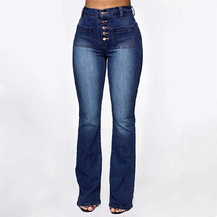 Women's High Waist Slim-Fit Multi-Button Commuter Jeans