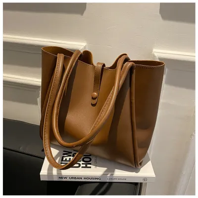 Women's Urban Simplicity Large Capacity PU Tote Shoulder Bag with Magnetic Buckle
