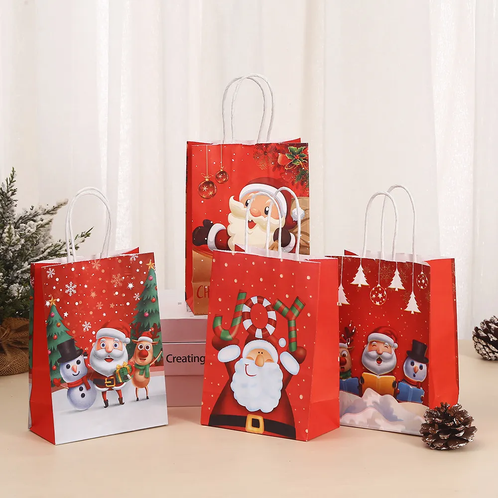 Christmas Fashion Printed Kraft Paper Gift Bag with Cartoon Style