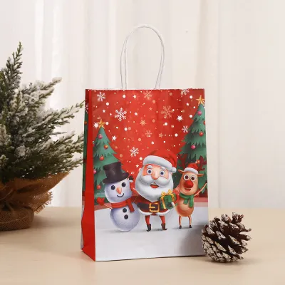 Christmas Fashion Printed Kraft Paper Gift Bag with Cartoon Style