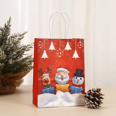 Christmas Fashion Printed Kraft Paper Gift Bag with Cartoon Style