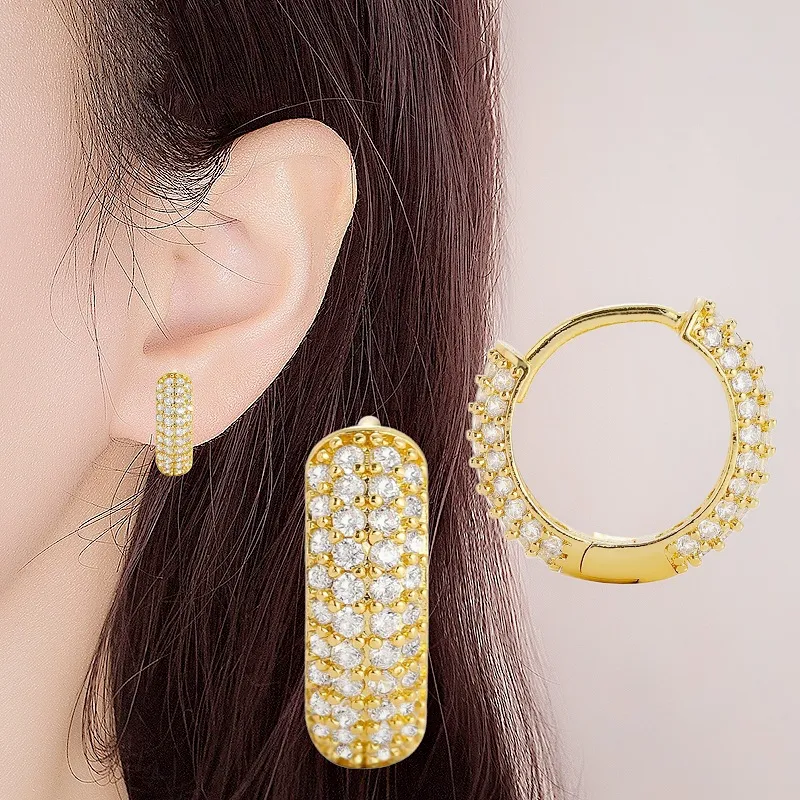 Women Fashion Round Zircon Circle Ear Buckle Geometric Copper Earrings