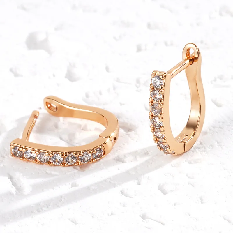 Women Fashion U-Shaped Single Row Diamond Earrings Geometric Copper
