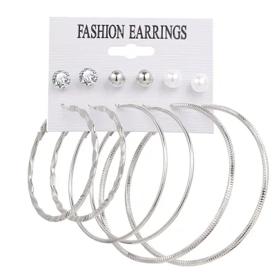Women Fashion Exaggerated Diamond Large Circle Hoop Earrings Simple Heart Geometric Alloy