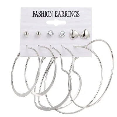 Women Fashion Exaggerated Diamond Large Circle Hoop Earrings Simple Heart Geometric Alloy