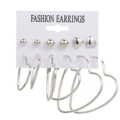 Women Fashion Exaggerated Diamond Large Circle Hoop Earrings Simple Heart Geometric Alloy