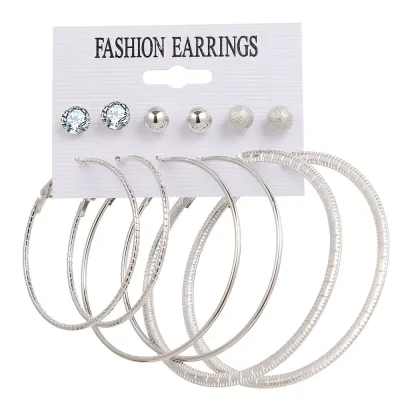 Women Fashion Exaggerated Diamond Large Circle Hoop Earrings Simple Heart Geometric Alloy