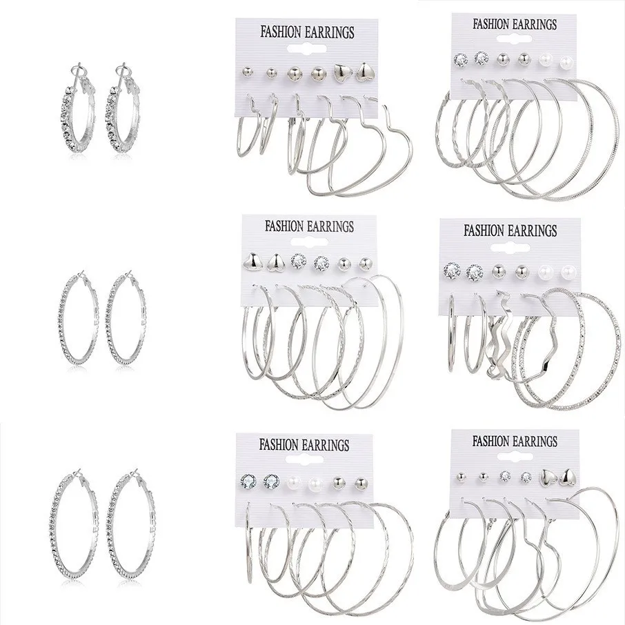 Women Fashion Exaggerated Diamond Large Circle Hoop Earrings Simple Heart Geometric Alloy
